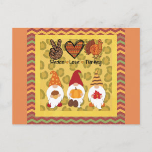 Carte Postale Cute Thanksgiving Gnomes Paix Amour Dinde
