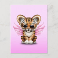 Cute Tiger Cub avec des ailes poilues sur rose
