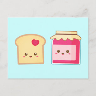 Carte Postale Cute Toast et confiture de fraise, Étendre l'amour