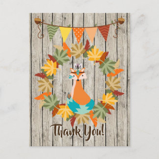 Carte Postale Cute Tribal Fox, couronne de Merci d'automne Feuil