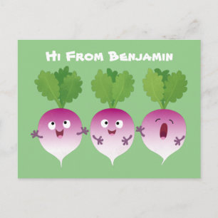 Carte Postale Cute turnip légumes trio chanter dessin animé