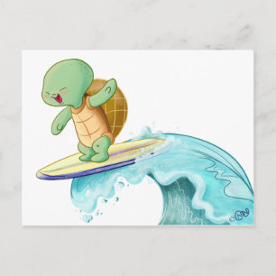 Carte postale Cute Turtle Surfing Kawaii