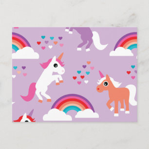 Carte Postale Cute Unicorn Arc-en-ciel violet