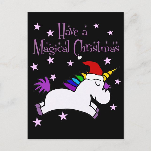 Carte Postale Cute unicorn Avoir un dessin magique de Noël (Devant)