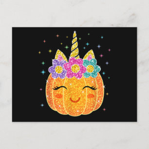 Carte Postale Cute Unicorn Citrouille Halloween Thanksgiving
