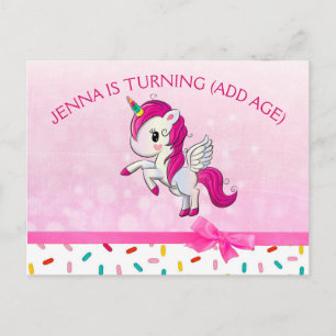 Carte Postale Cute Unicorn et bonbons rose arrose Anniversaire