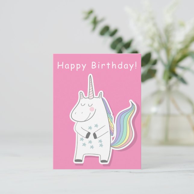 Carte Postale Cute Unicorn - Filles Anniversaire (Debout devant)