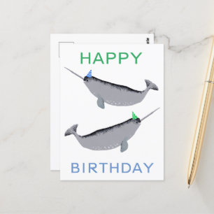 Carte Postale Cute Unicorn Narwhal Whaley Joyeux Anniversaire
