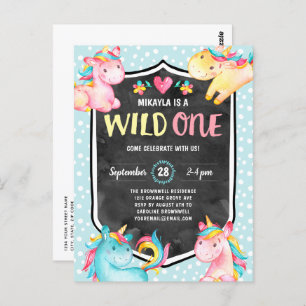 Carte Postale Cute Unicorn Wild One 1ère fête d'anniversaire