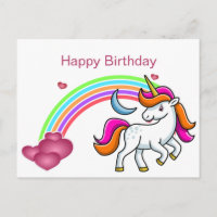 Cute, Unicorne colorée, Arc-en-ciel, Coeurs, Anniv