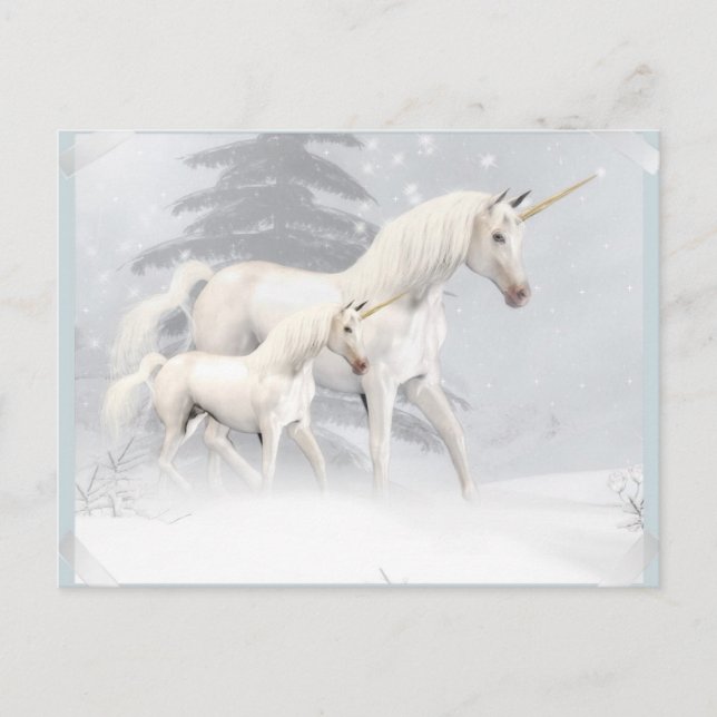 Carte Postale Cute Unicornes Dans La Neige 1 (Devant)