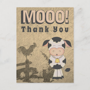 Carte Postale Cute Vache Vintage et animaux de ferme MOOO! Merci
