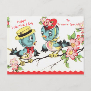 Carte Postale Cute Valentine Bluebiirds & Blossoms Vintage Copie