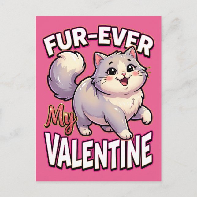 Carte Postale Cute Valentine Cat – Fur-Ever My Valentine (Devant)