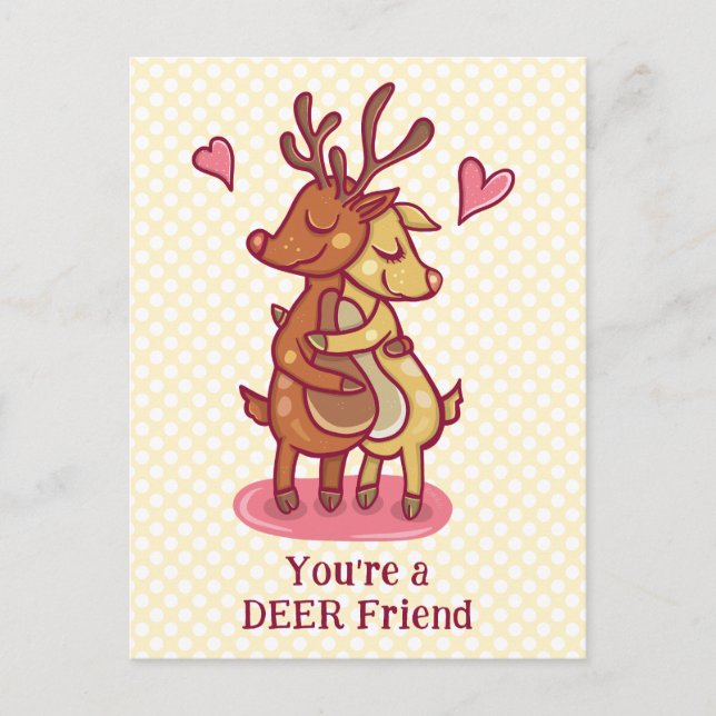 Carte Postale Cute Valentine's Day Deer Friend Pun texte personn (Devant)
