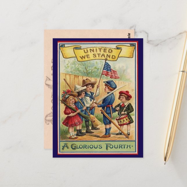 Carte Postale Cute Vintage 4 Juillet Patriotique (Devant/Arrière en situation)