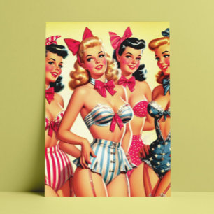 Carte Postale Cute Vintage Bikini Pin-ups