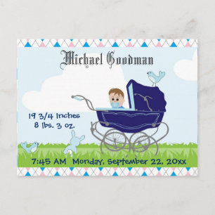 Carte Postale Cute Vintage Blue Baby Boy Carriage