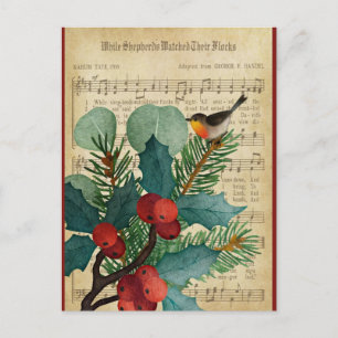 Carte Postale Cute Vintage Christmas Bird Music