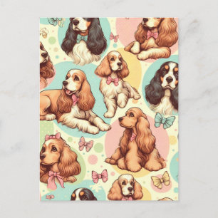 Carte Postale Cute Vintage Cocker Spaniel sans couture Motif