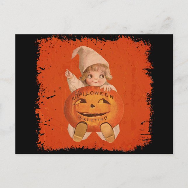 Carte Postale Cute Vintage Halloween Salutations Citrouille (Devant)