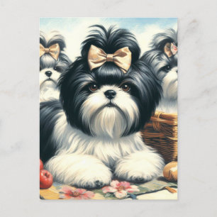 Carte Postale Cute Vintage peinture Shih-Tzu