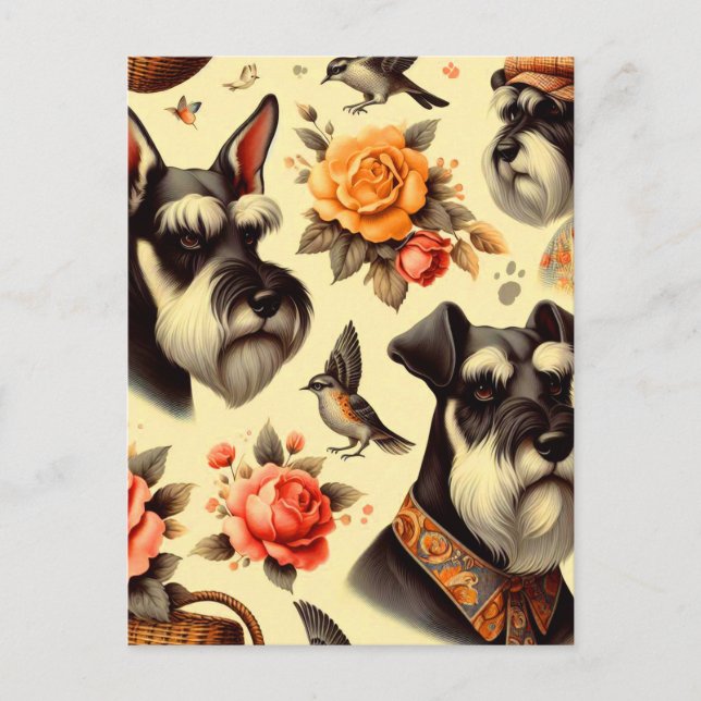 Carte Postale Cute Vintage Schnauzer (Devant)