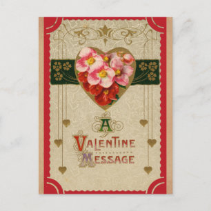 Carte Postale Cute Vintage Valentines Jour Salutations Coeur Flo