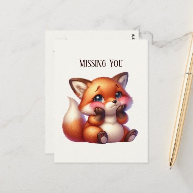 Carte Postale Cute Vous manquez renard (Devant/Arrière en situation)