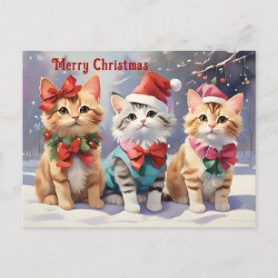 Carte Postale Cute Watercolor Chats Fête Noël
