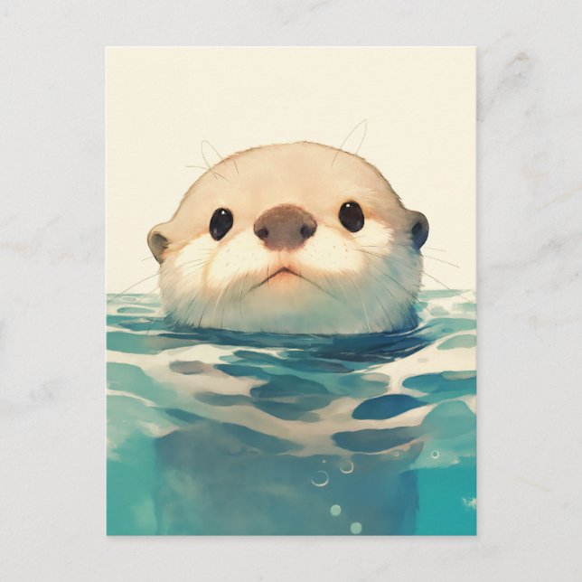 Carte Postale Cute Watercolor Otter Peeking Water (Devant)