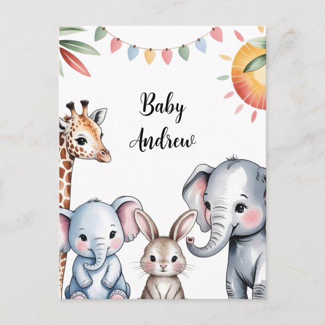 Carte Postale Cute Watercolor Safari Animals Illustration (Devant)