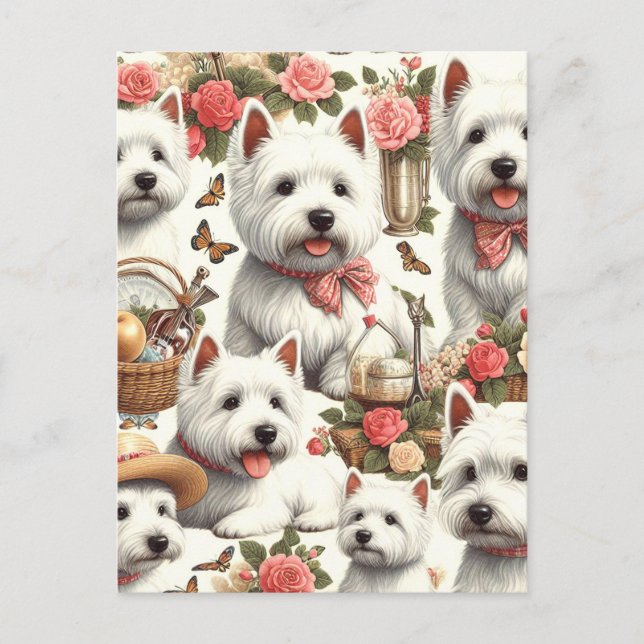 Carte Postale Cute West Highland White Terrier sans fil (Devant)