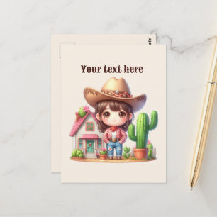 Carte Postale Cute Western Cowgirl ajouter un message