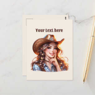 Carte Postale Cute Western Cowgirl ajouter un message