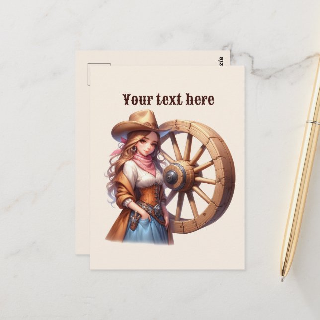 Carte Postale Cute Western Cowgirl ajouter un message (Devant/Arrière en situation)