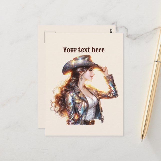 Carte Postale Cute Western Cowgirl ajouter un message (Devant/Arrière en situation)