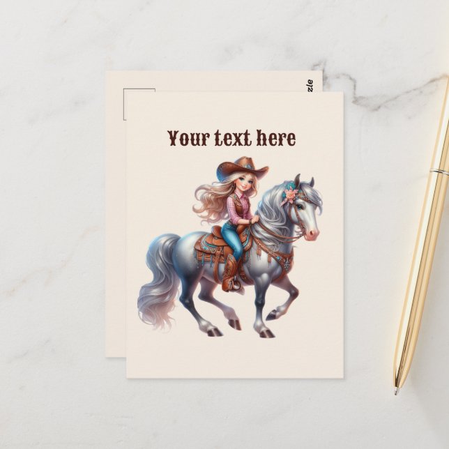 Carte Postale Cute Western Cowgirl ajouter un message (Devant/Arrière en situation)