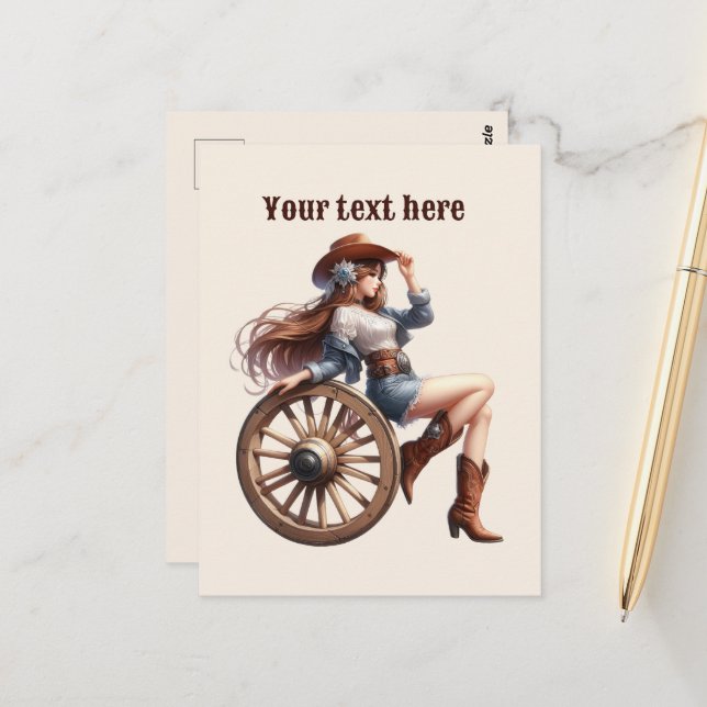Carte Postale Cute Western Cowgirl ajouter un message (Devant/Arrière en situation)