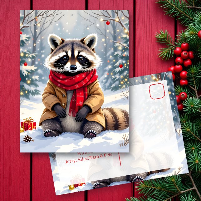 Carte Postale Cute Whimsical Raccoon Personnalisé Noël (Créateur téléchargé)