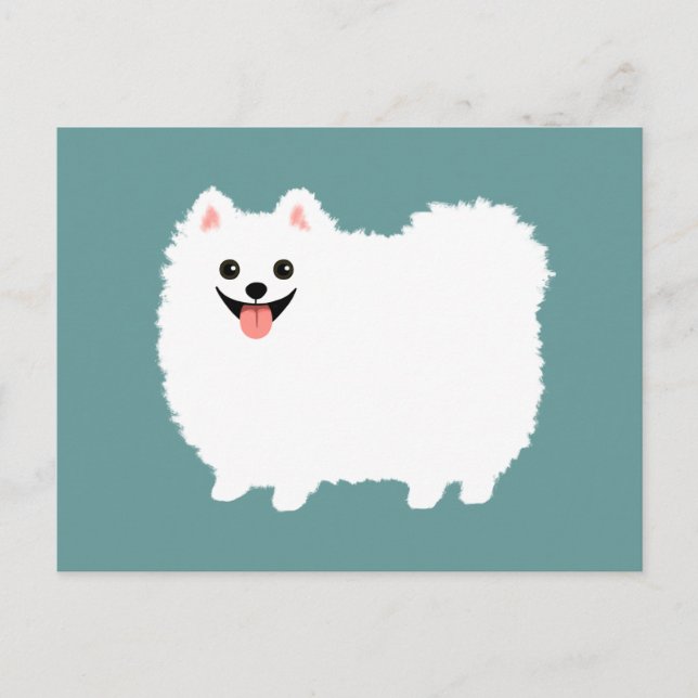 Carte Postale Cute White Pomeranian (Devant)