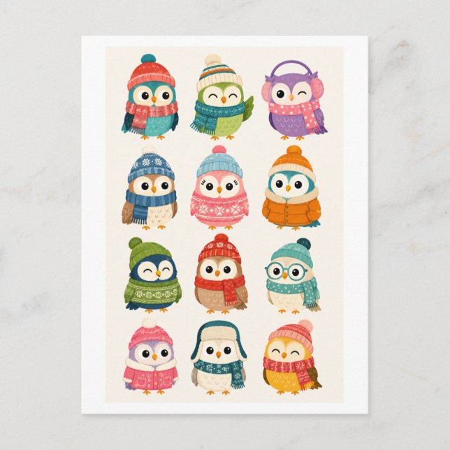 Carte Postale Cute Winter Cartoon Owl (Devant)