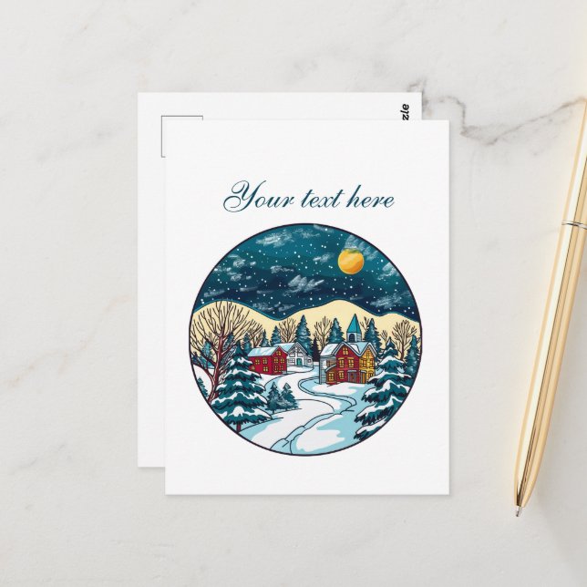 Carte Postale Cute Winter scène personnalisable (Devant/Arrière en situation)