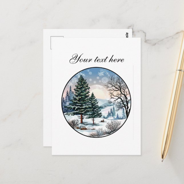 Carte Postale Cute Winter scène personnalisable (Devant/Arrière en situation)