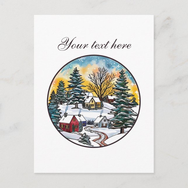 Carte Postale Cute Winter scène personnalisable (Devant)
