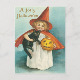 Carte Postale Cute Witch With Cat Vintage Postcard