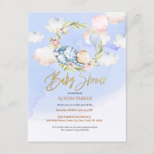 Carte Postale Cute Woodland Teddy Bear Boy Baby shower Invitatia