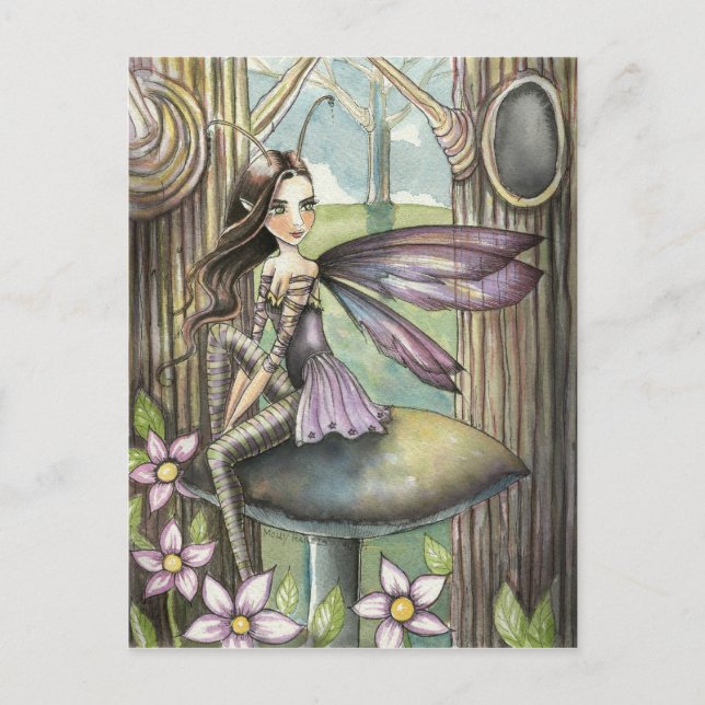 Carte Postale Cute Woods Fairy sur Fleur de Champignons Faeri (Devant)