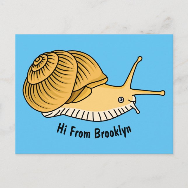 Carte Postale Cute yellow snail cartoon illustration  (Devant)
