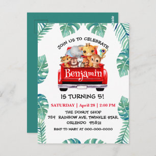 Carte Postale Cute Zoo jungle farm truck tractor boy Birthday